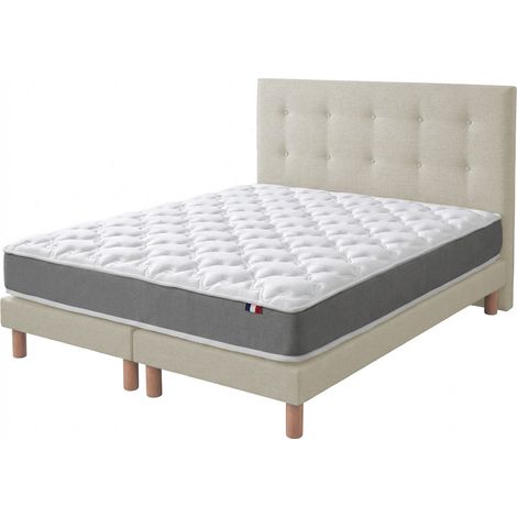 Ensemble matelas mousse H16 cm 35Kg/m3 sommier tete de lit capitonee beige 160 x 200 cm (1/5)