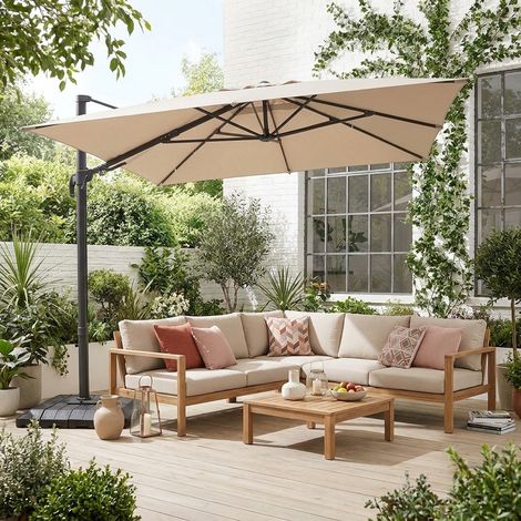Parasol déporté rectangulaire 3x4m + housse et dalles à lester 98x98cm beige - Ombrea