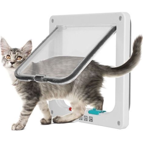 – Chatière magnétique 4 voies pour chat et petit chien – Dimensions extérieures 19x20cm – Cadre ABS blanc – Installation facile (1/5)