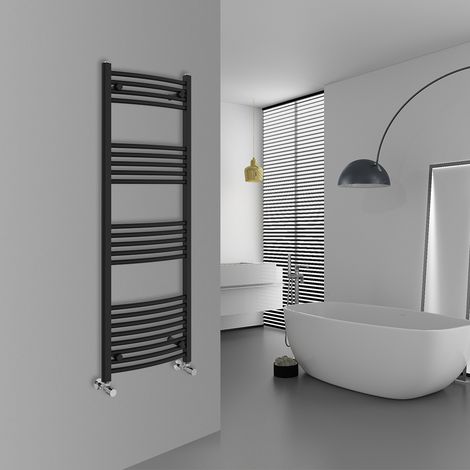 WarmeHaus Curved Black Bathroom Ladder Radiator 1400x500mm (1/5)