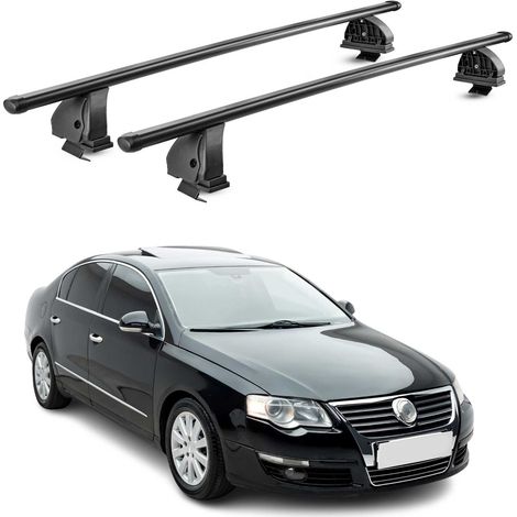 OMAC Stahl Dachträger Querträger VW Passat B6 Limo 2005-2010 4Tür – TÜV / DIN 75302:2019 – Abschließbar – Max. 75 kg – 2 Stangen – Schwarz (1/5)