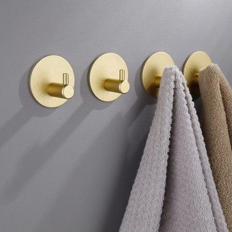 Crochets de salle de bain auto-adhésifs, dorés - Lot de 4, crochets pour serviettes, crochets muraux, crochets pour (1/5)