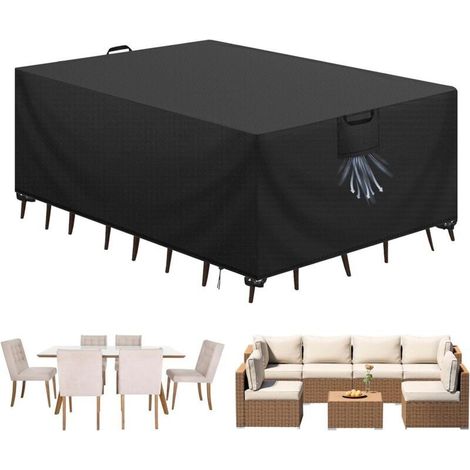 Housse Salon de Jardin Bâche Table de Jardin Tissu Oxford 420D Couverture de Protection Meubles Exterieur Imperméable, Coupe-Vent, Anti-UV Housse de Meubles en rotin, Noir, 180x120x74 cm (1/4)