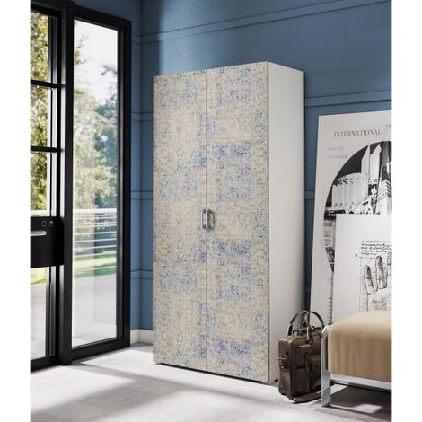 Abitare – Armoire 90x45x195 cm à double porte battante – Panneau mélaminé blanc frêne et leizu – 4 étagères réglables pour rangement optimisé - 90x195h (1/3)