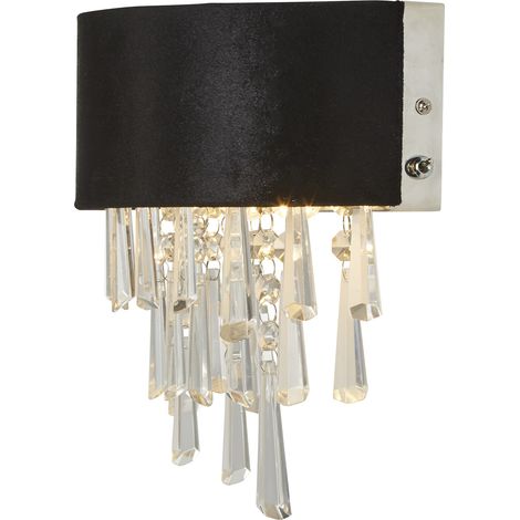 Searchlight Glamour Lampada da parete a 2 luci in velluto nero, cristallo trasparente (1/5)