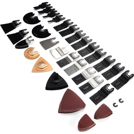 Lot accessorires scie oscillante multiusage acier carbone, lames bois metal plastique, 22 lames 1 spatule 1 racloir 2 plateaux 2 lames 75 abrasifs 2 joints (1/5)