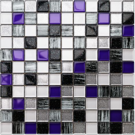 Ilcom mosaico in vetro su rete per bagno e cucina 30cm x 30cm - Violet valley (1/4)