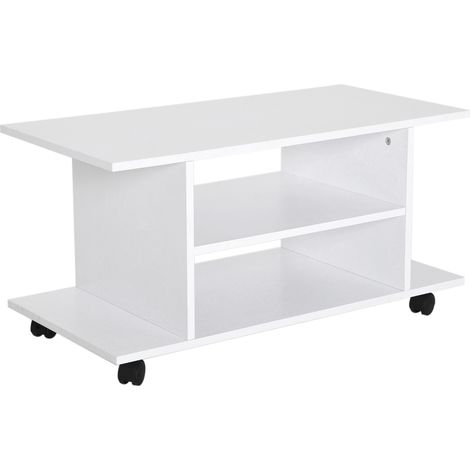 Meuble TV sur roulettes pivotantes, banc en bois avec étagères de rangement, support pour téléviseur jusqu'à 42 pouces, design moderne pour salon, chambre et bureau, 80 x 40 x 40 cm, blanc (1/5)