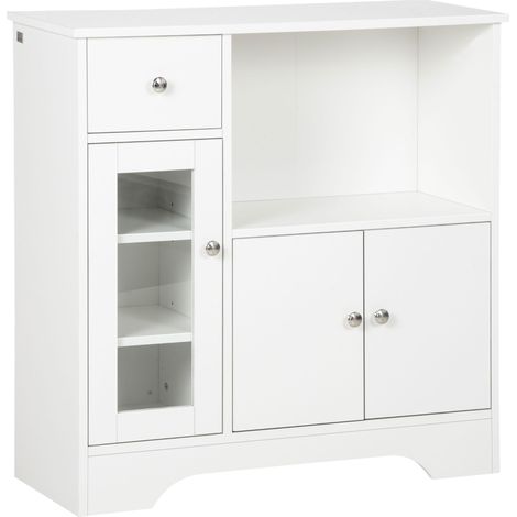 Petit Buffet de Cuisine Porte en Verre 80cm x 30 x 82 cm Blanc (1/5)