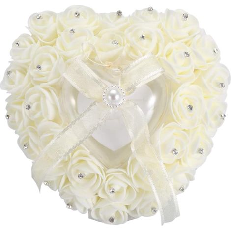 Boîte à bagues bague de mariage oreiller-romantique en forme de coeur boîte de bague de mariage rose décor anneau oreiller coussin(Beige) (1/5)