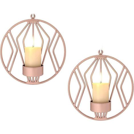 Set aus 2 roségoldenen Wandleuchten aus Metall für stimmungsvolle Kerzenlichtbeleuchtung im Wohn- oder Esszimmer. (1/5)