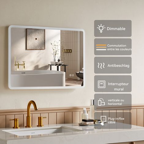 HOROW Miroir carré LED Salle de Bain 50x70cm Miroir Lumineux acrylique Salle de Bain avec Eclairage Intégré, Anti-buée，Interrupteur Tactile (1/5)