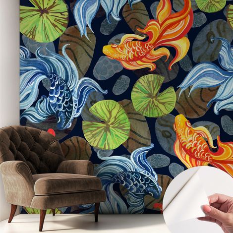 Papier peint autocollant avec imprimé pour intérieur moderne application facile a motif Motifs de poissons 250x250 cm (1/5)