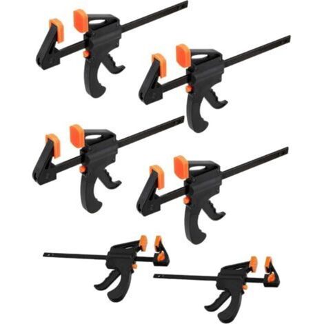 6-teiliges Einhand-Zwingenset, Ratschen-Stangenzwinge, Schnellspannratsche, Holzbefestigungs-Stangenzwinge, Kunststoffzwinge – 4 Zoll (1/4)