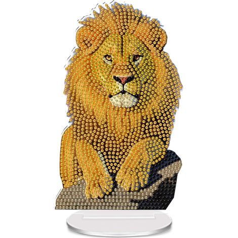 Diamond Painting Stand Lion, peinture diamant 5D - Décoration de table avec base acrylique - Petit kit de bricolage mosaïque DIY - Cadeau pour adultes, adolescents, enfants, débutants - 13 x (1/5)