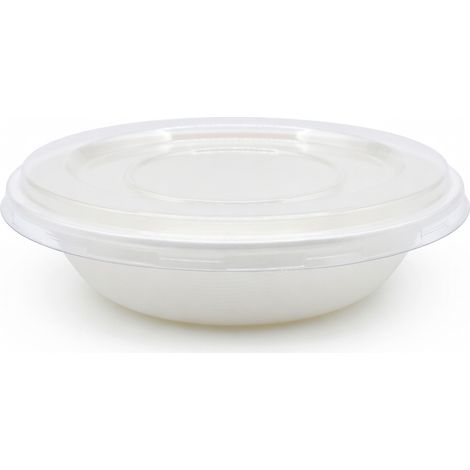 Bol en papier blanc jetable 680 ml, 7 pouces, couvercle transparent
