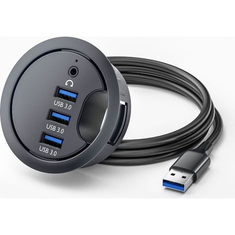 Hub USB 3.0 de bureau avec passe-câble, 3 ports USB et prise audio, hub d'extension pour bureau, édition pour usage domestique (1/3)