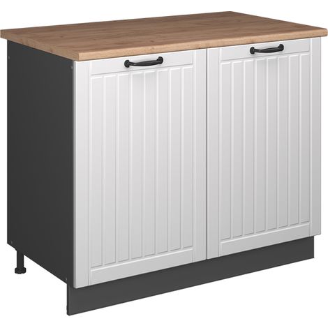 Spülenunterschrank Fame-Line, Weiß Landhaus/Anthrazit, 100 cm, AP Eiche, Vicco (1/5)