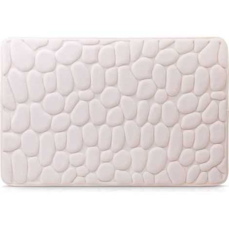Tapis de bain antidérapant Tapis de bain, 100% microfibre, effet pierre, 50 x 80 cm - Crème-Chrom (1/4)