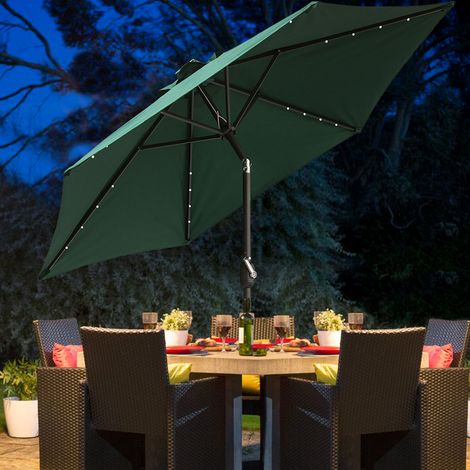 2.5M Round LED Lights Outdoor Garden Parasol Umbrella Sun Shade w/ Crank&Tilt Green (1/5)