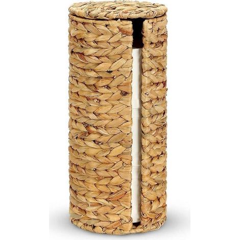 Rangement pour papier toilette sur pied avec couvercle, porte-papier toilette autoportant en jacinthe d'eau, panier de rangement pour papier toilette (1/5)