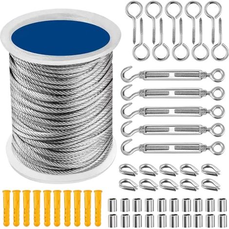 Cable Acier Inoxydable - 30 M - Diamètre 2 mm Revêtu PVC - Pour Etendoir Extérieur Garde-Corps Suspension - Kit Complet