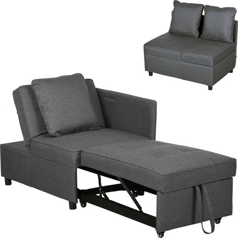 HOMCOM sofá cama 3 en 1 sofá cama de 1 plaza con respaldo ajustable sillón cama individual con almohadas para dormitorio salón apartamento gris (1/5)