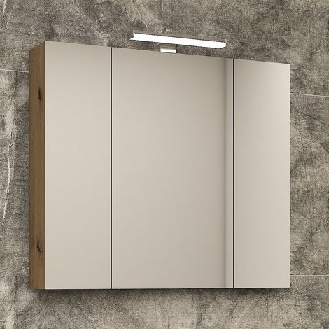 Specchiera bagno 80 cm a tre ante in rovere naturale  LAC-EFESTO-80 kamalu (1/4)