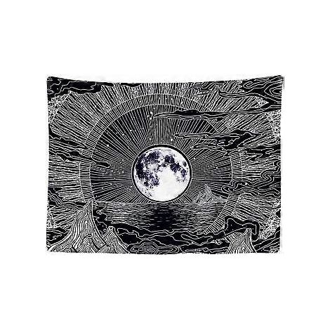 Dekorativer Wandteppich 200 x 150 cm fürs Schlafzimmer – Mond, Sterne, Natur, Wolken, Bohemian, Psychedelische Berge – 200 x 150 cm großer Wandteppich für ästhetische Wandgestaltung