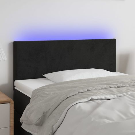 Tête de lit à LED pour lit simple, Cadre de lit, Tableau décoratif de chevet Noir 90x5x78/88 cm Velours CDE13630 (1/5)