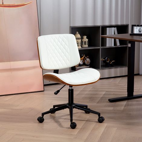 Chaise de bureau réglable en hauteur avec roulettes, matelassage en losanges, 52 x 53 x 80-90 cm, blanche (1/5)