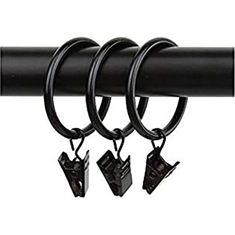 Noir 10 anneaux de rideau avec clips diamètre intérieur 3,5 x 35 mm (1,37 pouces)