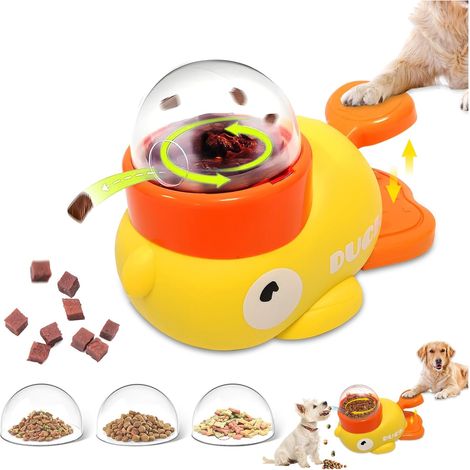 Distributeur Croquettes Chien,Mangeoire Interactive en Forme de Canard Jaune,Slow Feeder Jouet Intelligent pour Chien,Jouet Distributeur de Friandises,Jouet à Alimentation Lente pour Chiens et Chats
