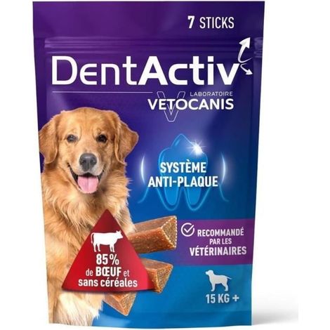 DentActiv - 7 Bâtonnets - VETOCANIS - 7 Bâtonnets Hygiène Bucco-Dentaire au Bœuf pour Chien 15kg+ (1/5)