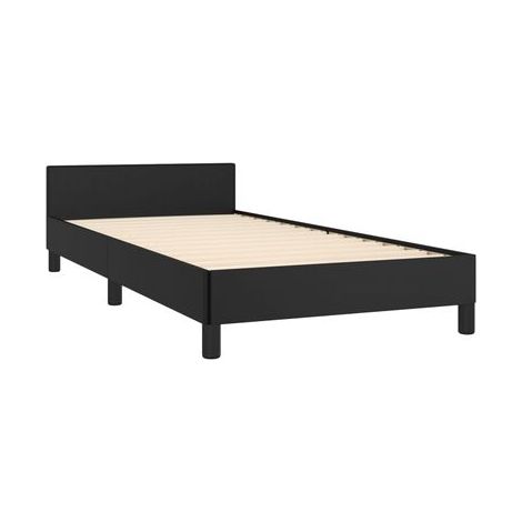 Cadre de lit en similicuir noir (90 × 190 cm) Matelas non inclus, pour chambre, décor moderne, facile à assembler (1/5)