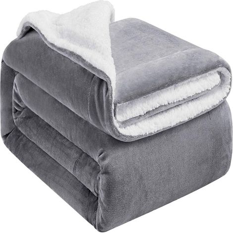 Plaid Canape Couverture Polaire 150x200, Couverture Lit 1 Personnes Doux et Chaud, Couverture Canape Epaisse Sherpa, Gris (1/5)