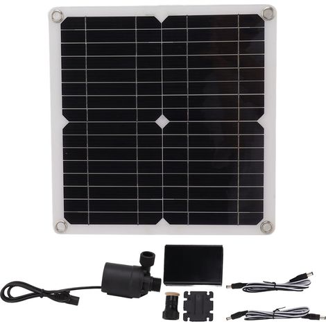 SJLERST Kit de pompe à eau solaire, fontaine d'eau, pompe d'irrigation de fleurs, DC12V 22W avec panneau solaire 100W (1/5)