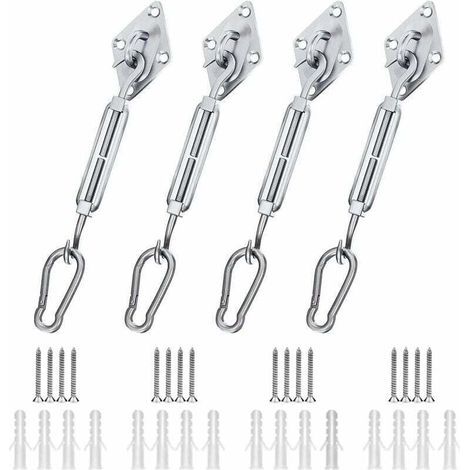 44 pièces Kit de Fixation Voile d'ombrage, Kit de Fixation pour Voile de Jardin pour Voile D'ombrage en Acier Inoxydable 304 pour Triangle Carré Rectangle et Triangulaires (1/4)