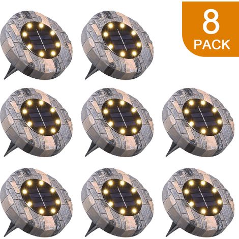 Farolas solares LED para suelo, con clasificación de impermeabilidad IP65, para iluminación exterior (8 unidades, luz blanca cálida). (1/5)