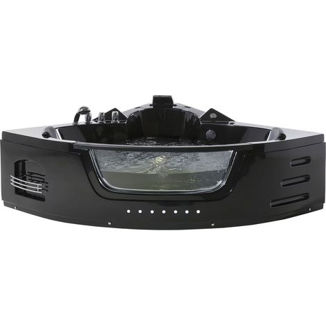 Bain à Remous Baignoire Balnéo d'Angle Moderne en Acrylique Noir 144 cm avec Hydromassage et Lumière LED et Surface Vitrée pour 2 Personnes Beliani