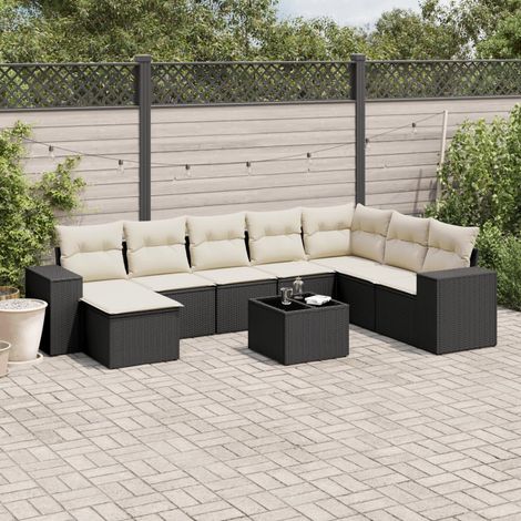 Salon de jardin 9 pcs avec coussins noir résine tressée vidaXL (1/5)