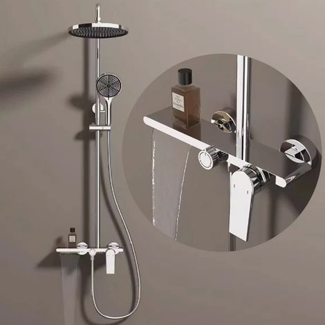 Set doccia, sistema doccia, set doccia a pioggia a tre vie, cromato (argento) (1/4)
