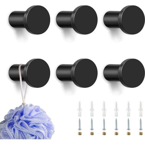 6 Pièces Crochets À Visser Patère Murale 35 Mm,Patere Salle De Bain,Crochets Muraux En Acier Inox,Avec Vis De Montage,Noir[CA198] (1/5)