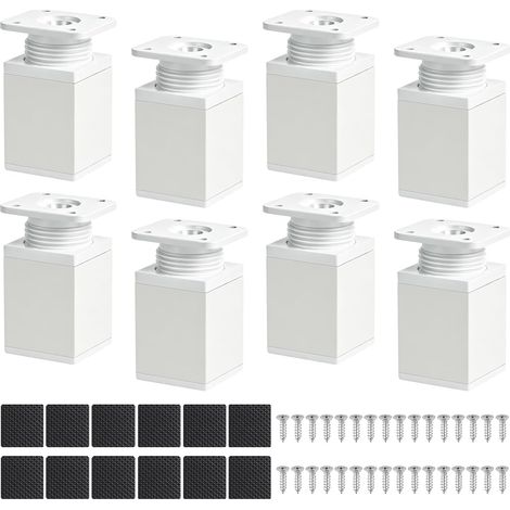 Juego de 8 patas ajustables para muebles de 40 x 40 x 60 mm - Patas cuadradas blancas para muebles de metal y plástico - Patas metálicas regulables en altura - Patas para armarios - Extensiones de pat (1/5)