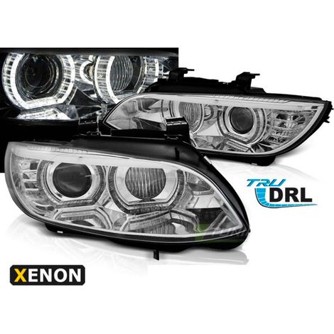 Paire de feux phares BMW serie 3 E92 / E93 06-10 angel eyes LED 3D DRL chrome-31439192 (1/5)