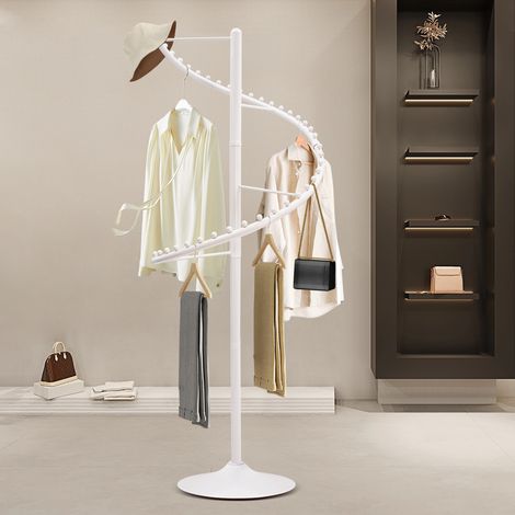 Portant à vêtements en spirale, 180 cm, en métal, portant à vêtements robuste à 38 balles, sur pied, pour chambre à coucher, salon, magasins, blanc (1/5)