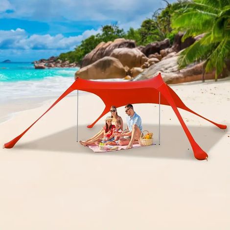 Auvent de plage, tente de plage, ombrage Pop-Up, abri solaire Portable, installation facile-200x160x150cm-rouge (1/4)