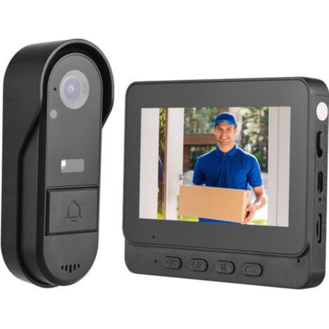 Sonnette sans fil avec écran IPS 4,3 pouces, 170° avec caméra, étanche IP65 1080p, vision nocturne infrarouge, audio bidirectionnel-Crezuo
