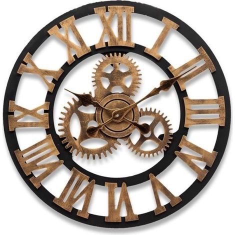 Horloge Murale - Bois - 45 cm - Roue Dentée - Vintage - Pour Intérieur (1/4)
