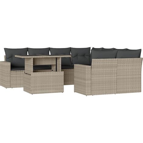 vidaXL Set Divano da Giardino 9pz con Cuscini Grigio Chiaro Polyrattan (1/5)